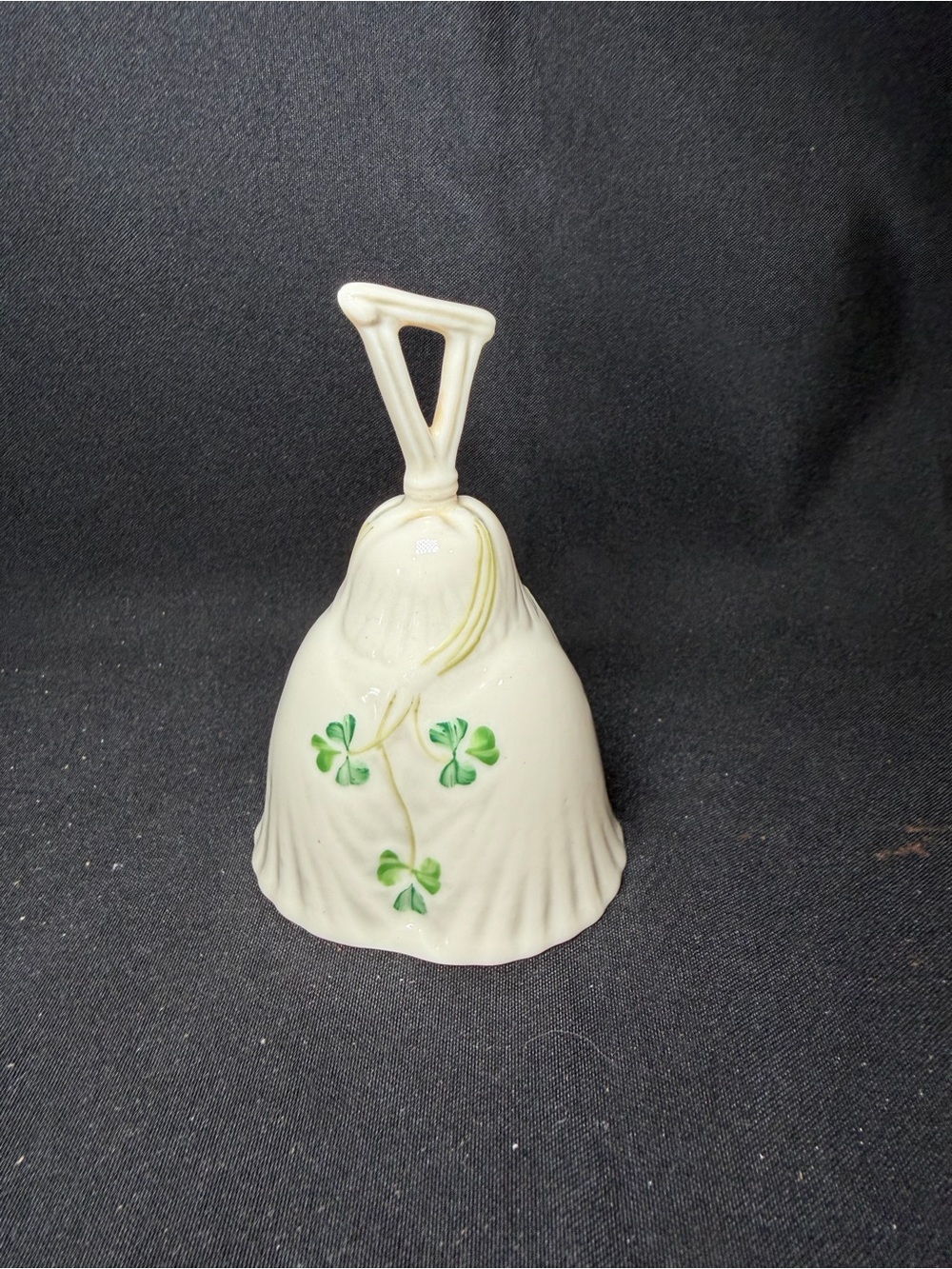 Vintage Belleek Basketweave Shamrock Bell Gold Mark 7th Ireland Missing Clapper